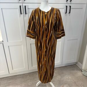 Vintage Claire Haddon mid century Striped Brown and Yellow Women's Dress M mod